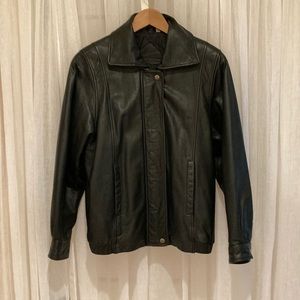 Black Leather Bomber Jacket, oversized unisex